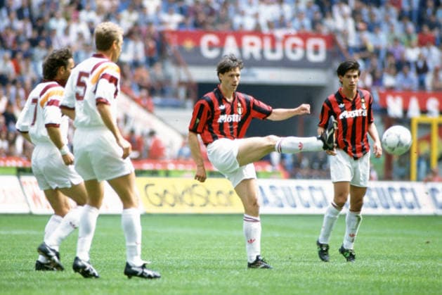 MARCO VAN BASTEN, DEMETRIO ALBERTINI, Milan, Serie A, 1992-93, Milan vs Roma 0-0, 16-05-1993, Contrasto, Action, Azione SERIE A 1992-93 MILAN-ROMA 0-0