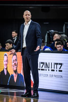 Headcoach Andrej Zakelj (Buducnost VOLI Podgorica) gestures during the Basketball Eurocup match between ratiopharm ulm and Buducnost VOLI Podgorica at ratiopharm Arena on February 3, 2026 in Neu Ulm, Germany. (Photo by Harry Langer DeFodi Images) -