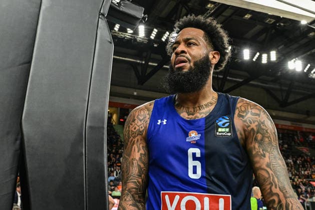 BKT Euro Cup; Ratiopharm Ulm gegen Buducnost VOLI Podgorica, Ratiopharm Arena Ulm 03.02.2026 Verzweiflung bei James Thompson (Buducnost VOLI Podgorica, 6) 5 Minuten vor Spielende. Ulm 03.02.2026 - 17. Spieltag BKT EuroCup, Ratiopharm Ulm gegen Buducnost VOLI Podgorica, Ratiopharm Arena Ulm Copyright: xBEAUTIFULxSPORTS Märklx