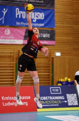 03.02.2026, Deutschland, Ludwigsburg, Volleyball Barock Volleys MTV Ludwigsburg vs. Haching München, Tomi Saarinen (LB)
