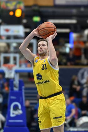 Spencer Reaves (MBC, 31), Syntainics MBC vs. Hefte Helfen Bulls Kapfenberg, European North Basketball League 2025 26, Germany, Austria, 03.02.2026. Foto: Schulz Weissenfels Stadthalle Sachsen-Anhalt Deutschland