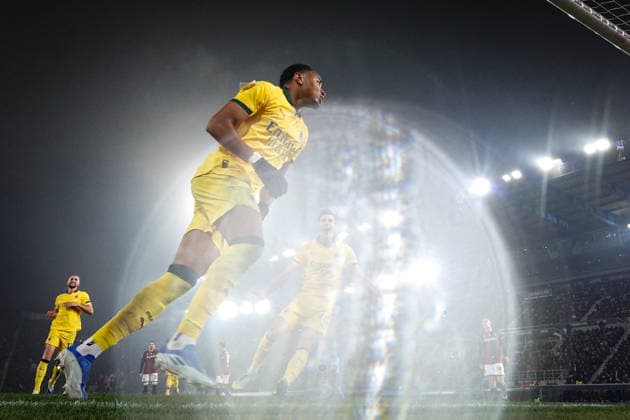 AC Milan s Christopher Nkunku celebrates after scoring the 0-2 goal for his team during the Serie A soccer match between Bologna and Milan at the Renato DallÕAra Stadium in Bologna, north Italy - Tuesday, February 3, 2026 -  Copyright: xMassimoxPaolone LaPressex