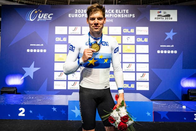 VOGEL Alex: UEC Track cycling, Rad, Radsport, Bahnrad, Bahn European Championships Konya 2026 VOGEL Alex ( SUI ) Switzerland Winner - First Place Award Ceremony - Medal Ceremony - Podium - Querformat - quer - horizontal - Landscape - Event Veranstaltung: UEC Track Cycling European Championships 2026 - Category Kategorie: Cycling - Track Cycling European Championships - Location Ort: Asia - Türkiye - Konya - Discipline: Scratch - Category: Elite Men - Distance: 10 km - Date Datum: 03.02.2026 Tuesday Day 3 -