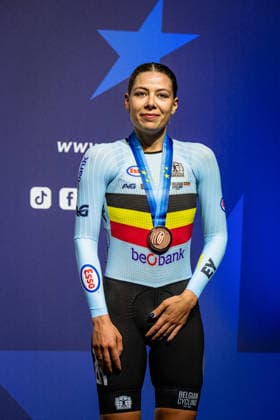 BOSSUYT Shari: UEC Track cycling, Rad, Radsport, Bahnrad, Bahn European Championships Konya 2026 BOSSUYT Shari ( BEL ) Belgium Third Place - Award Ceremony - Medal Ceremony - Podium - Hochformat - Hoch - Vertikal - Portrait - Event Veranstaltung: UEC Track Cycling European Championships 2026 - Category Kategorie: Cycling - Track Cycling European Championships - Location Ort: Asia - Türkiye - Konya - Discipline: Omnium - Points Race - Category: Elite Women - Distance: 20 km - Date Datum: 03.02.2026 Tuesday Day 3 -