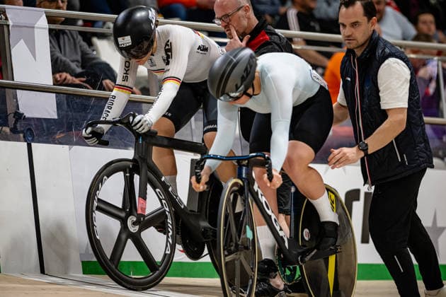 LYSENKO Alina, FRIEDRICH Lea Sophie: UEC Track cycling, Rad, Radsport, Bahnrad, Bahn European Championships Konya 2026 LYSENKO Alina ( RUS ) - Russia - FRIEDRICH Lea Sophie ( GER ) Germany Querformat - quer - horizontal - Landscape - Event Veranstaltung: UEC Track Cycling European Championships 2026 - Category Kategorie: Cycling - Track Cycling European Championships - Location Ort: Asia - Türkiye - Konya - Discipline: Sprint - Category: Elite Women - Distance: ... m - Date Datum: 03.02.2026 Tuesday Day 3 -