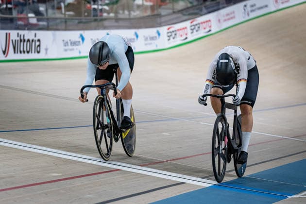 LYSENKO Alina, FRIEDRICH Lea Sophie: UEC Track cycling, Rad, Radsport, Bahnrad, Bahn European Championships Konya 2026 LYSENKO Alina ( RUS ) - Russia - FRIEDRICH Lea Sophie ( GER ) Germany Querformat - quer - horizontal - Landscape - Event Veranstaltung: UEC Track Cycling European Championships 2026 - Category Kategorie: Cycling - Track Cycling European Championships - Location Ort: Asia - Türkiye - Konya - Discipline: Sprint - Category: Elite Women - Distance: ... m - Date Datum: 03.02.2026 Tuesday Day 3 -
