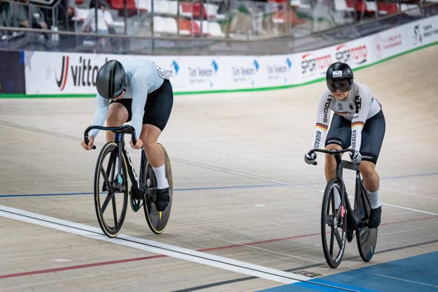 LYSENKO Alina, FRIEDRICH Lea Sophie: UEC Track cycling, Rad, Radsport, Bahnrad, Bahn European Championships Konya 2026 LYSENKO Alina ( RUS ) - Russia - FRIEDRICH Lea Sophie ( GER ) Germany Querformat - quer - horizontal - Landscape - Event Veranstaltung: UEC Track Cycling European Championships 2026 - Category Kategorie: Cycling - Track Cycling European Championships - Location Ort: Asia - Türkiye - Konya - Discipline: Sprint - Category: Elite Women - Distance: ... m - Date Datum: 03.02.2026 Tuesday Day 3 -
