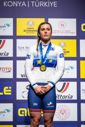 FINUCANE Emma: UEC Track cycling, Rad, Radsport, Bahnrad, Bahn European Championships Konya 2026 FINUCANE Emma ( GBR ) Great Britain Winner - First Place - Award Ceremony - Medal Ceremony - Podium - Hochformat - Hoch - Vertikal - Portrait - Event Veranstaltung: UEC Track Cycling European Championships 2026 - Category Kategorie: Cycling - Track Cycling European Championships - Location Ort: Asia - Türkiye - Konya - Discipline: Sprint - Category: Elite Women - Distance: ... m - Date Datum: 03.02.2026 Tuesday Day 3 -