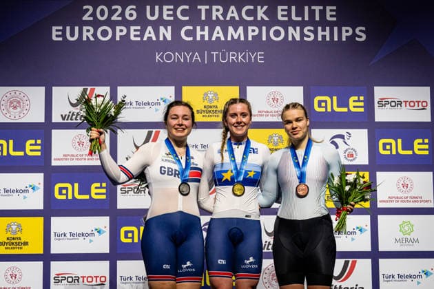 CAPEWELL Sophie, FINUCANE Emma, LYSENKO Alina: UEC Track cycling, Rad, Radsport, Bahnrad, Bahn European Championships Konya 2026 CAPEWELL Sophie ( GBR ) Great Britain Second Place - FINUCANE Emma ( GBR ) Great Britain Winner - First Place - LYSENKO Alina ( RUS ) - Russia Third Place Award Ceremony - Medal Ceremony - Podium - Querformat - quer - horizontal - Landscape - Event Veranstaltung: UEC Track Cycling European Championships 2026 - Category Kategorie: Cycling - Track Cycling European Championships - Location Ort: Asia - Türkiye - Konya - Discipline: Sprint - Category: Elite Women - Distance: ... m - Date Datum: 03.02.2026 Tuesday Day 3 -