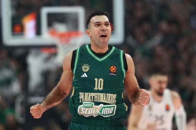 EuroLeague Basketball, Panathinaikos AKTOR Athens vs Real Madrid - Kostas Sloukas, 10 of Panathinaikos AKTOR Athens celebrate during the Euroleague regular season basketball match between Panathinaikos AKTOR Athens and Real Madrid at Telekom Center Athens on February 3, 2026 in Athens, Greece. ATHENS Greece Copyright: xOnexInchxProductionsx 6836736