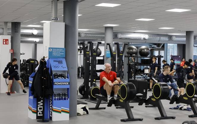 Milan Cortina Winter Olympics Photo taken on Feb. 3, 2026, shows a gym in the athletes village in Milan for the Milan Cortina Winter Olympics, opening on Feb. 6.  A14AA0005243186P