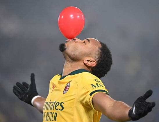 (260204) -- BOLOGNA, Feb. 4, 2026 -- AC Milan s Christopher Nkunku celebrates his goal during a Serie A football match between Bologna and AC Milan in Bologna, Italy, Feb. 3, 2026. (Photo by Xinhua) (SP)ITALY-BOLOGNA-FOOTBALL-SERIE A-BOLOGNA VS AC MILAN AlbertoxLingria 