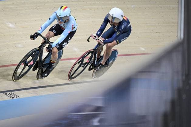 Belgian Milan Van den Haute and Spanish Sebastian Mora pictured in action during the men s Omnium qualifications points race at day 3 of the 2026 UEC Track Elite European Championships, in Konya, Turkey, Tuesday 03 February 2026. The European Championships take place from 01 to 05 February 2026. DIRKxWAEM  x160993846x