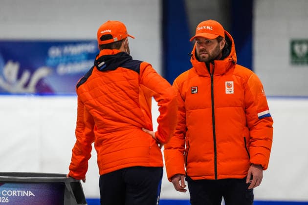 2026-02-04 - Milano Cortina 2026 Winter Olympics MILAN, ITALY - FEBRUARY 4: Niels Kerstholt of Netherlands™, Haralds Silovs of Netherlands™ during a training before the Milano Cortina 2026 Winter Olympics at the Milano Ice Skating Arena on February 4, 2026 in Milan, Italy Milan Milano Ice Skating Arena Italy Content not available for redistribution in The Netherlands directly or indirectly through any third parties. Copyright: xAndrexWeeningx
