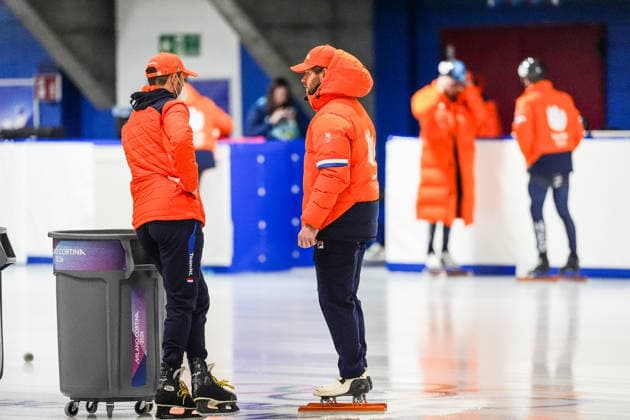 2026-02-04 - Milano Cortina 2026 Winter Olympics MILAN, ITALY - FEBRUARY 4: Niels Kerstholt of Netherlands™, Haralds Silovs of Netherlands™ during a training before the Milano Cortina 2026 Winter Olympics at the Milano Ice Skating Arena on February 4, 2026 in Milan, Italy Milan Milano Ice Skating Arena Italy Content not available for redistribution in The Netherlands directly or indirectly through any third parties. Copyright: xAndrexWeeningx