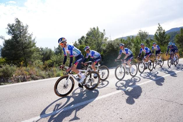 Belgian Remco Evenepoel (C) and his teammates of Red Bull-BORA-hansgrohe pictured in action at stage 1 of the 2026 Volta Comunitat Valenciana, Tour of Valencia cycling race, from Segorre to Torreblanca (162,2km), on Wednesday 04 February 2026 in Spain. The race takes place from 4 to 8 February and runs through the three provinces of the Valencian Community. JOMAxGARCIA  x161016486x
