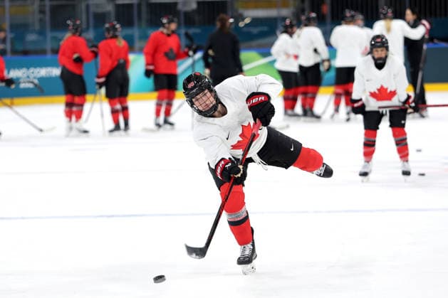 The Canadian women s hockey team practices on Wednesday, February 4, 2026, before the start of the Milan 2026 Winter Olympics.  OLY20260204336 AARONxJOSEFCZYK