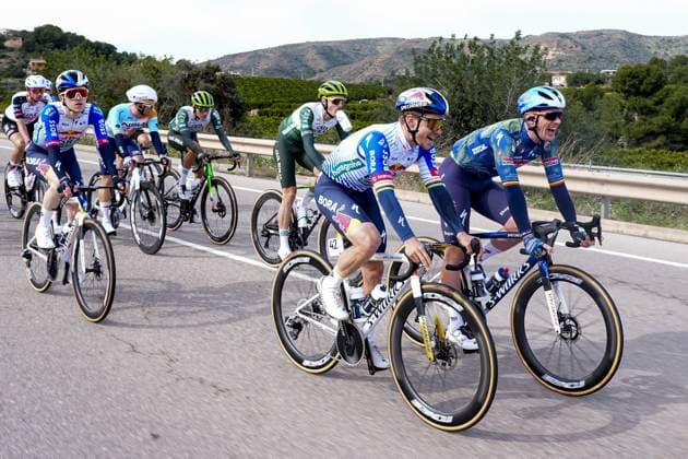 Belgian Remco Evenepoel (C) of Red Bull-BORA-hansgrohe pictured in action at stage 1 of the 2026 Volta Comunitat Valenciana, Tour of Valencia cycling race, from Segorre to Torreblanca (162,2km), on Wednesday 04 February 2026 in Spain. The race takes place from 4 to 8 February and runs through the three provinces of the Valencian Community. JOMAxGARCIA  x161021582x