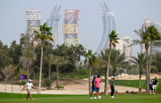 Qatar Masters 2026 - Previews Participants play during the pro-am ahead of the Qatar Masters at the Doha Golf Club in Doha, Qatar, February 4, 2026. DOHA Qatar Copyright: xNOUSHADx