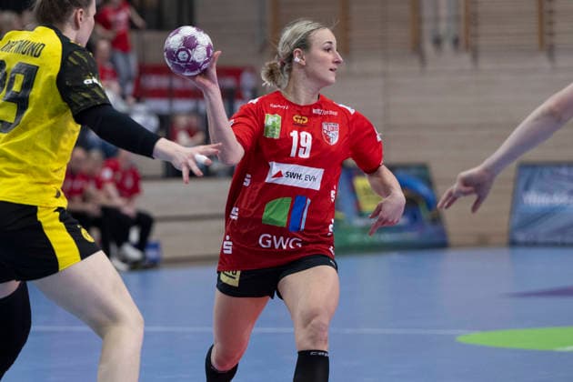 Handball Bundesliga Frauen,HBF, Saison 2025 2026 SV Union Halle-Neustadt vs.Borussia Dortmund Halle, Deutschland 04.Februar 2026: Im Bild:Lea Gruber (Halle) Halle Saale SWH Arena Sachsen-Anhalt Deutschland