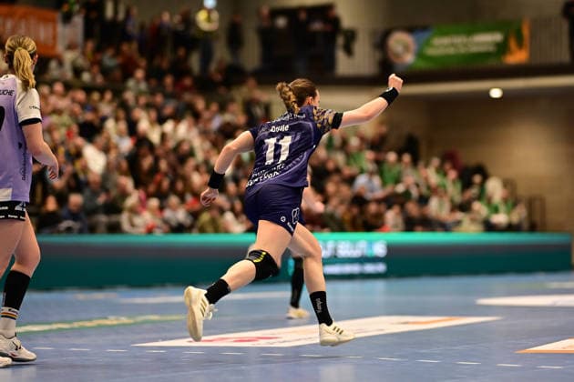 Handball I Frauen I Saison 2025-2026 I 16. HBF I 1. Spieltag I Buxtehuder SV - VfL Oldenburg I 04.02.2026 Jubel, Begeisterung, Enthusiasmus, Euphorie, Freude, Glücksgefühl, Heiterkeit bei: Isabelle Dölle (11, Buxtehuder Sportverein) Buxtehude Halle Nord Niedersachsen Deutschland Copyright: xLobeca FelixxSchlikisx