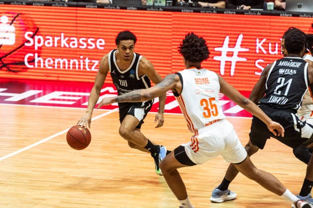 GER, BKT EuroCup, Saison 2025 2026, Niners Chemnitz - Dolomiti Energia Trento. 04.02.2026, Messe, Chemnitz, GER, BKT EuroCup, Saison 2025 2026, Niners Chemnitz - Dolomiti Energia Trento. Patrick Hassan (Tolomiti Energia Trento 68) Foto Alexander Trienitz Chemnitz Messe Sachsen Deutschland