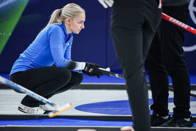 ITALY, CORTINA D AMPEZZO - FEBRUARY 4, 2026: Curler Marie Kaldvee of Estonia is in action in the Mixed Doubles Round Robin Session 1 curling event during the 2026 Winter Olympic Games, Olympische Spiele, Olympia, OS at the Cortina Curling Olympic Stadium. Mikhail Tereshchenko TASS  88210246