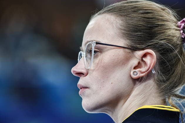 ITALY, CORTINA D AMPEZZO - FEBRUARY 4, 2026: Curler Isabella Wrana of Sweden is seen in the Mixed Doubles Round Robin Session 1 curling event during the 2026 Winter Olympic Games, Olympische Spiele, Olympia, OS at the Cortina Curling Olympic Stadium. Mikhail Tereshchenko TASS  88210341