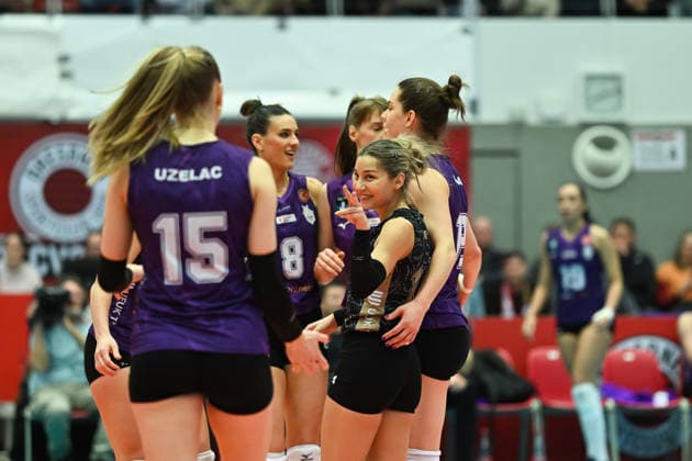 Die Mannschaft aus Ankara um Ceren Oenal (Ankara Zeren Spor Kuluebue, 14) jubelt - Dresdner SC vs. Ankara Zeren Spor Kuluebue, CEV Volleyball Champions League, Spielzeit 2025 2026, 04.02.2026 Dresdner SC vs. Ankara Zeren Spor Kuluebue, CEV Volleyball Champions League, Spielzeit 2025 2026, 04.02.2026 Dresden Copyright: xEibner-Pressefoto xHoepnerx EP_PHR