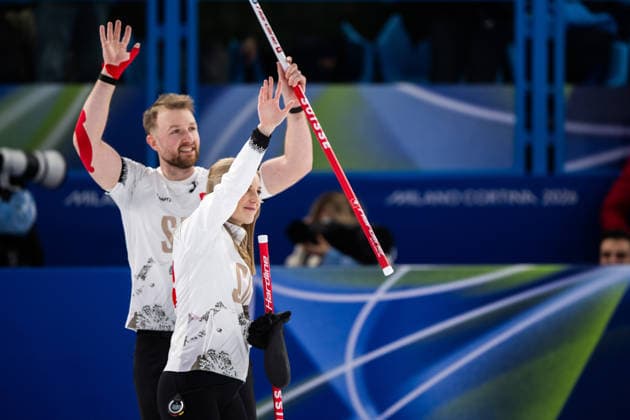 260204 Briar Schwaller-Huerlimann and Yannick Schwaller of Switzerland celebrate after winning a round robin mixed doubles curling match between Estonia and Switzerland during day -2 of the 2026 Winter Olympics on February 4, 2026 in Cortina. Photo: Mathias Bergeld BILDBYRAN kod MB MB1305 curling Olympic Games, Olympische Spiele, Olympia, OS olympics winter olympics os ol olympiska spel vinter-os olympiske leker milano cortina 2026 milan cortina 2026 milano cortina 2026 olympic games milano cortina 2026 winter olympic games milano cortina-os milano cortina-ol vinter-ol -2 bbeng round robin jubel *** 260204 Briar Schwaller Huerlimann and Yannick Schwaller of Switzerland celebrate after winning a round robin mixed doubles curling match between Estonia and Switzerland during day 2 of the 2026 Winter Olympics on February 4, 2026 in Cortina Photo Mathias Bergeld BILDBYRAN kod MB MB1305 curling olympic games olympics winter olympics os ol olympiska spel vinter os olympiske leker milano cortina 2026 milan cortina 2026 milano cortina 2026 olympic games milano cortina 2026 winter olympic games milano cortina os milano cortina ol vinter ol 2 bbeng round robin jubel  Copyright: MATHIASxBERGELD BB260204MB122