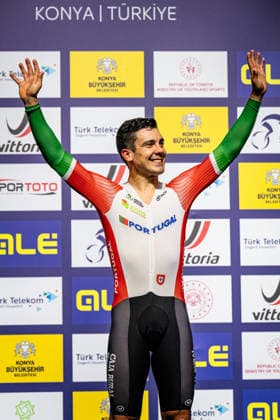 LEITAO Iuri: UEC Track cycling, Rad, Radsport, Bahnrad, Bahn European Championships Konya 2026 LEITAO Iuri ( POR ) Portugal Winner - First Place - Award Ceremony - Medal Ceremony - Podium - Hochformat - Hoch - Vertikal - Portrait - Event Veranstaltung: UEC Track Cycling European Championships 2026 - Category Kategorie: Cycling - Track Cycling European Championships - Location Ort: Asia - Türkiye - Konya - Discipline: Omnium - Category: Elite Men - Distance: ... m - Date Datum: 04.02.2026 Wednesday Day 4 -