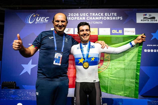 LEITAO Iuri: UEC Track cycling, Rad, Radsport, Bahnrad, Bahn European Championships Konya 2026 LEITAO Iuri ( POR ) Portugal Winner - First Place Award Ceremony - Medal Ceremony - Podium - Querformat - quer - horizontal - Landscape - Event Veranstaltung: UEC Track Cycling European Championships 2026 - Category Kategorie: Cycling - Track Cycling European Championships - Location Ort: Asia - Türkiye - Konya - Discipline: Omnium - Category: Elite Men - Distance: ... m - Date Datum: 04.02.2026 Wednesday Day 4 -