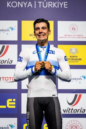 LEITAO Iuri: UEC Track cycling, Rad, Radsport, Bahnrad, Bahn European Championships Konya 2026 LEITAO Iuri ( POR ) Portugal Winner - First Place - Award Ceremony - Medal Ceremony - Podium - Hochformat - Hoch - Vertikal - Portrait - Event Veranstaltung: UEC Track Cycling European Championships 2026 - Category Kategorie: Cycling - Track Cycling European Championships - Location Ort: Asia - Türkiye - Konya - Discipline: Omnium - Category: Elite Men - Distance: ... m - Date Datum: 04.02.2026 Wednesday Day 4 -