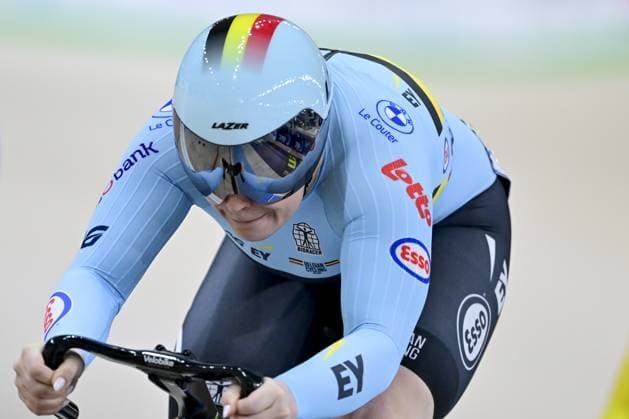 Belgian Nicky Degrendele pictured in action during the women s Keirin first round at the fifth and last day of the 2026 UEC Track Elite European Championships, in Konya, Turkey, Thursday 05 February 2026. The European Championships take place from 01 to 05 February 2026. DIRKxWAEM  x161190488x