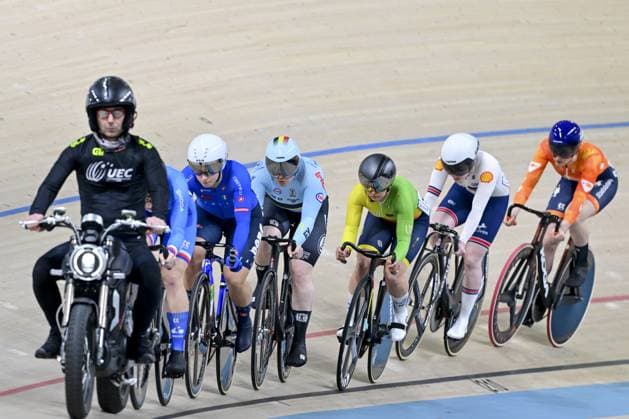 Belgian Nicky Degrendele pictured in action during the women s Keirin first round at the fifth and last day of the 2026 UEC Track Elite European Championships, in Konya, Turkey, Thursday 05 February 2026. The European Championships take place from 01 to 05 February 2026. DIRKxWAEM  x161190512x