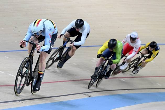 Belgian Lowie Nulens pictured in action during the men s Keirin first round at the fifth and last day of the 2026 UEC Track Elite European Championships, in Konya, Turkey, Thursday 05 February 2026. The European Championships take place from 01 to 05 February 2026. DIRKxWAEM  x161191434x