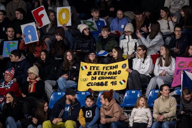 260205 Fans in the stands at a round robin mixed doubles curling match between Czech Republic and Sweden during day -1 of the 2026 Winter Olympics on February 5, 2026 in Cortina. Photo: Mathias Bergeld BILDBYRAN kod MB MB1306 curling Olympic Games, Olympische Spiele, Olympia, OS olympics winter olympics os ol olympiska spel vinter-os olympiske leker milano cortina 2026 milan cortina 2026 milano cortina 2026 olympic games milano cortina 2026 winter olympic games milano cortina-os milano cortina-ol vinter-ol -1 bbeng publik *** 260205 Fans in the stands at a round robin mixed doubles curling match between Czech Republic and Sweden during day 1 of the 2026 Winter Olympics on February 5, 2026 in Cortina Photo Mathias Bergeld BILDBYRAN code MB MB1306 curling olympic games olympics winter olympics os ol olympiska spel vinter os olympiske leker milano cortina 2026 milan cortina 2026 milano cortina 2026 olympic games milano cortina 2026 winter olympic games milano cortina os milano cortina ol vinter ol 1 bbeng publik  Copyright: MATHIASxBERGELD BB260205MB006