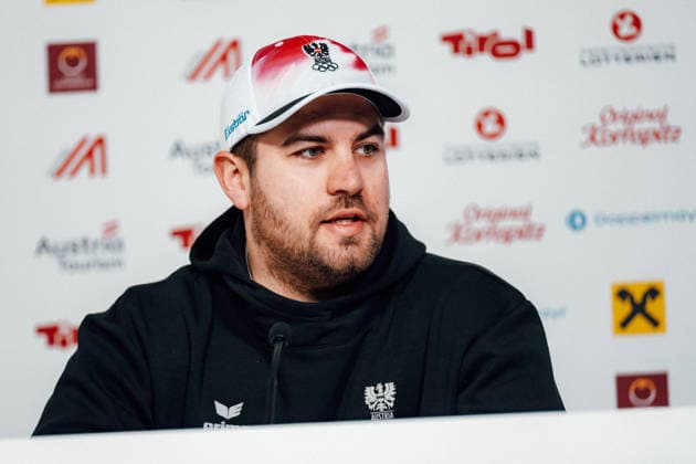 OLYMPICS - Winter Olympic Games, Olympische Spiele, Olympia, OS Milano Cortina 2026 CORTINA D AMPEZZO,ITALY,05.FEB.26 - OLYMPICS, LUGE - Winter Olympic Games Milano Cortina 2026, Austria House, preview, singles, men, press conference, PK, Pressekonferenz Rodel Austria. Image shows Nico Gleirscher (AUT) during an interview.  GEPAxpictures xAlexanderxSolc