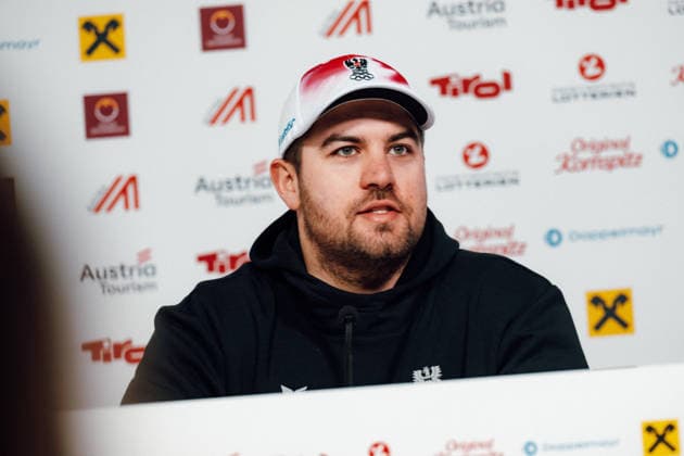 OLYMPICS - Winter Olympic Games, Olympische Spiele, Olympia, OS Milano Cortina 2026 CORTINA D AMPEZZO,ITALY,05.FEB.26 - OLYMPICS, LUGE - Winter Olympic Games Milano Cortina 2026, Austria House, preview, singles, men, press conference, PK, Pressekonferenz Rodel Austria. Image shows Nico Gleirscher (AUT) during an interview.  GEPAxpictures xAlexanderxSolc
