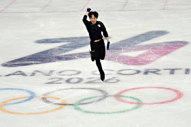 Yuma Kagiyama of Japan performs during Men s Figure skating, Eiskunstlauf practice before the start of the Milan 2026 Winter Olympic Games, Olympische Spiele, Olympia, OS at the Milano Ice Skating Arena in Milan, Italy on Wednesday, February 5, 2026.  OLY20260205108 RichardxEllis