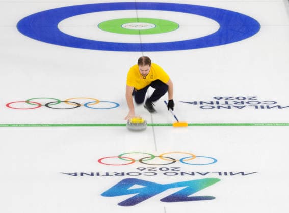 (260205) -- CORTINA D AMPEZZO, Feb. 5, 2026 -- Rasmus Wranaa of Sweden competes during the curling mixed doubles round robin session 2 match between the Czech Republic and Sweden of the 2026 Milan-Cortina Winter Olympics in Cortina D Ampezzo, Italy, Feb. 5, 2026. ) (MICO2026)ITALY-CORTINA D AMPEZZO-OLYMPIC Winter games, Winterspiele,Spiele, Summer games CURLING-MIXED DOUBLES-ROUND ROBIN LixGang 