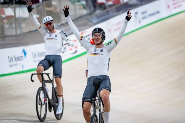 AUGENSTEIN Moritz, KLUGE Roger: UEC Track cycling, Rad, Radsport, Bahnrad, Bahn European Championships Konya 2026 AUGENSTEIN Moritz - KLUGE Roger ( GER ) Germany Querformat - quer - horizontal - Landscape - Event Veranstaltung: UEC Track Cycling European Championships 2026 - Category Kategorie: Cycling - Track Cycling European Championships - Location Ort: Asia - Türkiye - Konya - Discipline: Madison - Category: Elite Men - Distance: 50 km - Date Datum: 05.02.2026 Thursday Day 5 -