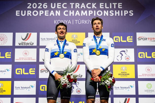 AUGENSTEIN Moritz, KLUGE Roger: UEC Track cycling, Rad, Radsport, Bahnrad, Bahn European Championships Konya 2026 AUGENSTEIN Moritz - KLUGE Roger ( GER ) Germany Winner - First Place - Award Ceremony - Medal Ceremony - Podium - Querformat - quer - horizontal - Landscape - Event Veranstaltung: UEC Track Cycling European Championships 2026 - Category Kategorie: Cycling - Track Cycling European Championships - Location Ort: Asia - Türkiye - Konya - Discipline: Madison - Category: Elite Men - Distance: 50 km - Date Datum: 05.02.2026 Thursday Day 5 -