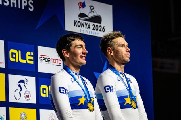 AUGENSTEIN Moritz, KLUGE Roger: UEC Track cycling, Rad, Radsport, Bahnrad, Bahn European Championships Konya 2026 AUGENSTEIN Moritz - KLUGE Roger ( GER ) Germany Winner - First Place - Award Ceremony - Medal Ceremony - Podium - Querformat - quer - horizontal - Landscape - Event Veranstaltung: UEC Track Cycling European Championships 2026 - Category Kategorie: Cycling - Track Cycling European Championships - Location Ort: Asia - Türkiye - Konya - Discipline: Madison - Category: Elite Men - Distance: 50 km - Date Datum: 05.02.2026 Thursday Day 5 -