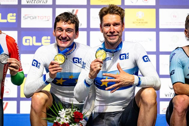 AUGENSTEIN Moritz, KLUGE Roger: UEC Track cycling, Rad, Radsport, Bahnrad, Bahn European Championships Konya 2026 AUGENSTEIN Moritz - KLUGE Roger ( GER ) Germany Winner - First Place - Award Ceremony - Medal Ceremony - Podium - Querformat - quer - horizontal - Landscape - Event Veranstaltung: UEC Track Cycling European Championships 2026 - Category Kategorie: Cycling - Track Cycling European Championships - Location Ort: Asia - Türkiye - Konya - Discipline: Madison - Category: Elite Men - Distance: 50 km - Date Datum: 05.02.2026 Thursday Day 5 -