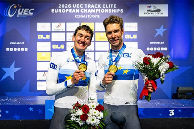 AUGENSTEIN Moritz, KLUGE Roger: UEC Track cycling, Rad, Radsport, Bahnrad, Bahn European Championships Konya 2026 AUGENSTEIN Moritz - KLUGE Roger ( GER ) Germany Winner - First Place - Award Ceremony - Medal Ceremony - Podium - Querformat - quer - horizontal - Landscape - Event Veranstaltung: UEC Track Cycling European Championships 2026 - Category Kategorie: Cycling - Track Cycling European Championships - Location Ort: Asia - Türkiye - Konya - Discipline: Madison - Category: Elite Men - Distance: 50 km - Date Datum: 05.02.2026 Thursday Day 5 -
