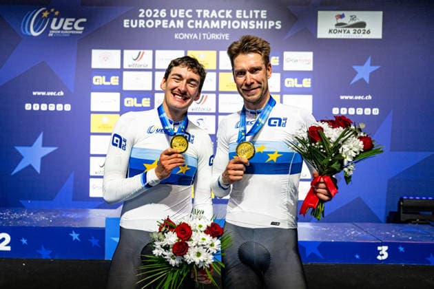AUGENSTEIN Moritz, KLUGE Roger: UEC Track cycling, Rad, Radsport, Bahnrad, Bahn European Championships Konya 2026 AUGENSTEIN Moritz - KLUGE Roger ( GER ) Germany Winner - First Place - Award Ceremony - Medal Ceremony - Podium - Querformat - quer - horizontal - Landscape - Event Veranstaltung: UEC Track Cycling European Championships 2026 - Category Kategorie: Cycling - Track Cycling European Championships - Location Ort: Asia - Türkiye - Konya - Discipline: Madison - Category: Elite Men - Distance: 50 km - Date Datum: 05.02.2026 Thursday Day 5 -