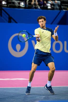 February 5, 2026, Perols, Montpellier, Occitanie, France: Pablo Carreno Busta of Spain delivers a right hand shot during his match against Tallon Griekspoor of Netherlands at Open Occitanie on February 5, 2026, at Sud de France Arena in Montpellier, France. Perols, Montpellier France - ZUMAc313 20260205_zsp_c313_011 Copyright: xFaresxChafaix