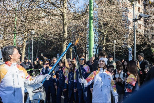 Olympic Flame arrives in Milan MILAN, ITALY – FEBRUARY 5: The Olympic Flame, carried by torchbearers, parades through the streets of Milan, Italy, on February 5, 2026. The flame departed from Olympia, Greece, on November 26, 2025, with the lighting of the traditional bonfire, before embarking on a relay that lasted over two months, covering a route of approximately 12,000 kilometers through more than 300 municipalities. Andrea Carrubba Anadolu Milan Italy. Editorial use only. Please get in touch for any other usage.  Copyright: x2026xAnadoluxAndreaxCarrubbax