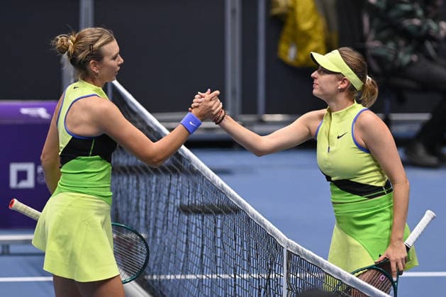 Linda Fruhvirtova (right) of Czechia shakes hands during the match against Katie Boulter (left) of Great Britain within the WTA, Tennis Damen women s tennis tournament Ostrava Open in Ostrava, Czech Republic, February 5, 2026. (CTKxPhoto JaroslavxOzana) CTKPhotoP2026020507964  CTKPhotoP2026020507964